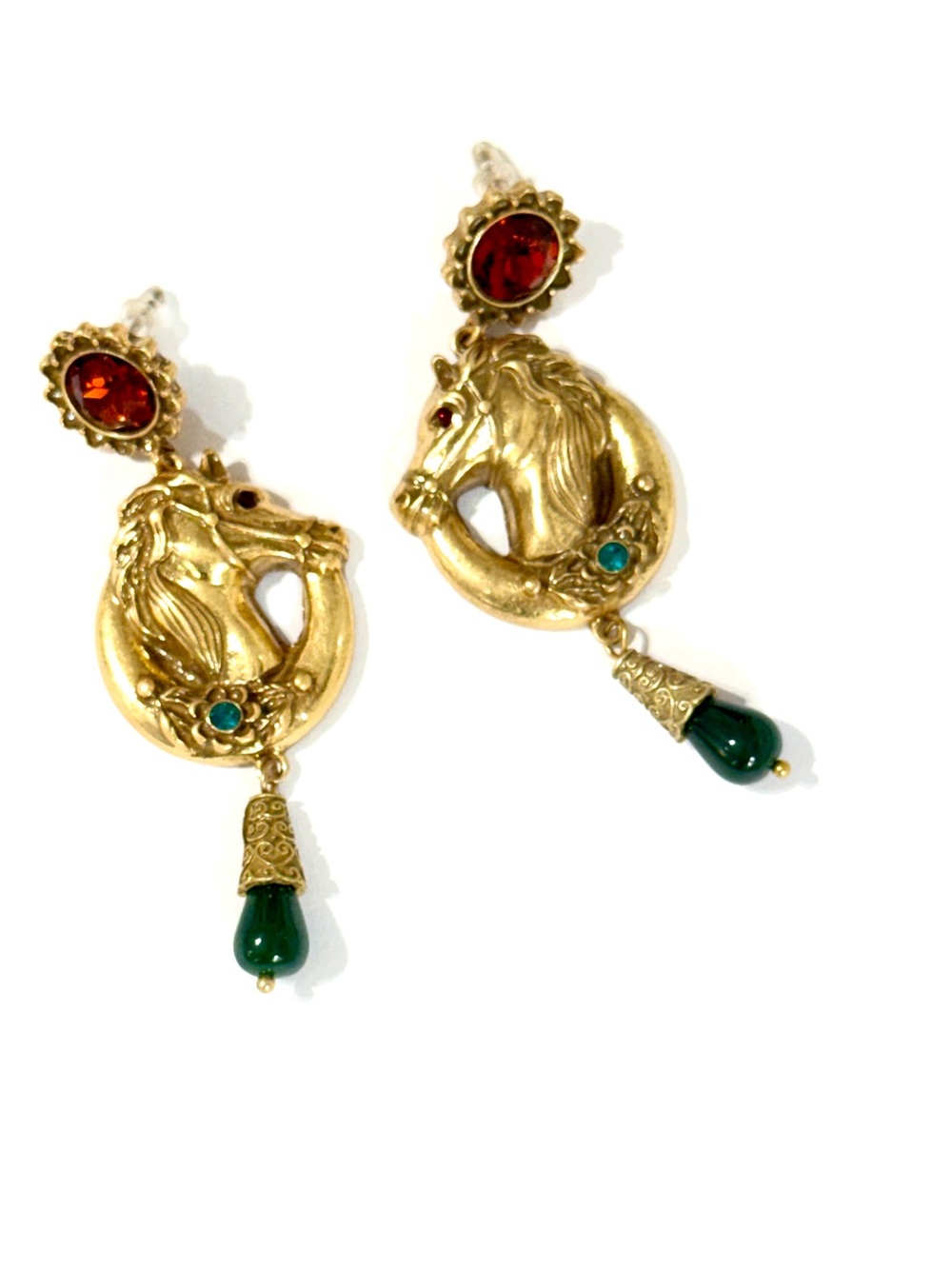 Neiman Marcus Gold Horse Jeweled Drop Earrings NEW - Picture 4 of 6